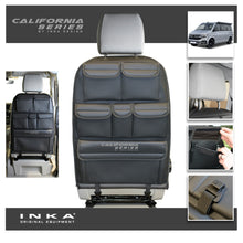 Load image into Gallery viewer, VW California T6.1,T6,T5 Inka Seatstor Seat Storage Six Pocket Organsier Tidy Black Leatherette With bespoke " California Series" embroidery