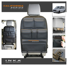 Load image into Gallery viewer, VW California T6.1,T6,T5 Inka Seatstor Seat Storage Six Pocket Organsier Tidy Black Leatherette With bespoke " California Series" embroidery