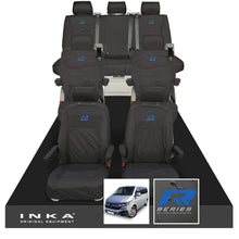 Load image into Gallery viewer, VW Caravelle T6.1,T6,T5.1 Inka 7 Seater Full Set Fully Tailored Waterproof Seat Covers Black - R-Series Embroidery