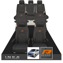 Load image into Gallery viewer, VW Caravelle T6.1,T6,T5.1 Inka 7 Seater Full Set Fully Tailored Waterproof Seat Covers Black - R-Series Embroidery
