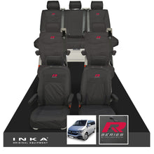 Load image into Gallery viewer, VW Caravelle T6.1,T6,T5.1 Inka 7 Seater Full Set Fully Tailored Waterproof Seat Covers Black - R-Series Embroidery