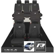 Load image into Gallery viewer, VW Caravelle T6.1,T6,T5.1 Inka 7 Seater Full Set Fully Tailored Waterproof Seat Covers Black - R-Series Embroidery