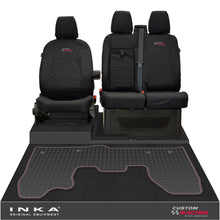 Load image into Gallery viewer, Ford Transit Custom INKA Front 1+2 Tailored Waterproof Seat Covers & Tailored Rubber Mat Black MY-12-23 (Choice of 7 Colours)