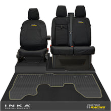 Load image into Gallery viewer, Ford Transit Custom INKA Front 1+2 Tailored Waterproof Seat Covers & Tailored Rubber Mat Black MY-12-23 (Choice of 7 Colours)