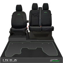 Load image into Gallery viewer, Ford Transit Custom INKA Front 1+2 Tailored Waterproof Seat Covers & Tailored Rubber Mat Black MY-12-23 (Choice of 7 Colours) - Custom Sport Embroidery