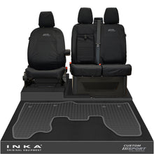Load image into Gallery viewer, Ford Transit Custom INKA Front 1+2 Tailored Waterproof Seat Covers & Tailored Rubber Mat Black MY-12-23 (Choice of 7 Colours) - Custom Sport Embroidery