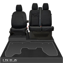 Load image into Gallery viewer, Ford Transit Custom INKA Front 1+2 Tailored Waterproof Seat Covers & Tailored Rubber Mat Black MY-12-23 (Choice of 7 Colours)