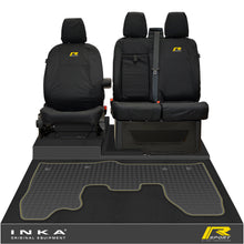Load image into Gallery viewer, Ford Transit Custom INKA Front 1+2 Tailored Waterproof Seat Covers & Tailored Rubber Mat Black MY-12-23 (Choice of 7 Colours)