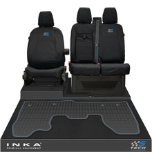 Load image into Gallery viewer, Ford Transit Custom INKA Front 1+2 Tailored Waterproof Seat Covers & Tailored Rubber Mat Black MY-12-23 (Choice of 7 Colours)