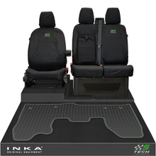 Load image into Gallery viewer, Ford Transit Custom INKA Front 1+2 Tailored Waterproof Seat Covers & Tailored Rubber Mat Black MY-12-23 (Choice of 7 Colours)