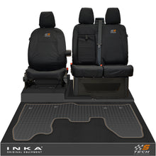 Load image into Gallery viewer, Ford Transit Custom INKA Front 1+2 Tailored Waterproof Seat Covers & Tailored Rubber Mat Black MY-12-23 (Choice of 7 Colours)