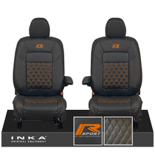Load image into Gallery viewer, All New Ford Transit Custom Front 1+1 R-SPORT INKA Bentley Leatherette Tailored Seat Covers Black MY-2024 (Choice of 7 Colours)