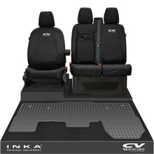 Load image into Gallery viewer, Ford Transit MK8/MK9 INKA Front 1+2 Tailored Waterproof Seat Covers & Tailored Rubber Mat Black MY-2014 Onwards (Choice of 7 Colours)