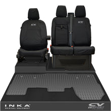 Load image into Gallery viewer, Ford Transit MK8/MK9 INKA Front 1+2 Tailored Waterproof Seat Covers & Tailored Rubber Mat Black MY-2014 Onwards (Choice of 7 Colours)