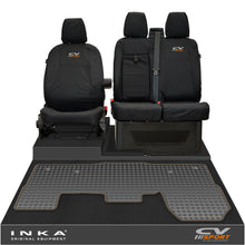 Load image into Gallery viewer, Ford Transit MK8/MK9 INKA Front 1+2 Tailored Waterproof Seat Covers & Tailored Rubber Mat Black MY-2014 Onwards (Choice of 7 Colours)