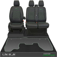 Load image into Gallery viewer, Ford Transit Custom MK1 Front 1+2 Bentley Diamond Quilt Leatherette Tailored Seat Covers & Tailored Rubber Mat Black MY-12-23 (Choice of 7 Colours) - Custom Professional Embroidery