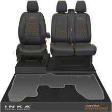 Load image into Gallery viewer, Ford Transit Custom MK1 Front 1+2 Bentley Diamond Quilt Leatherette Tailored Seat Covers & Tailored Rubber Mat Black MY-12-23 (Choice of 7 Colours) - Custom Professional Embroidery