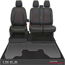 Load image into Gallery viewer, Ford Transit Custom MK1 Front 1+2 Bentley Diamond Quilt Leatherette Tailored Seat Covers & Tailored Rubber Mat Black MY-12-23 (Choice of 7 Colours) - Custom Professional Embroidery