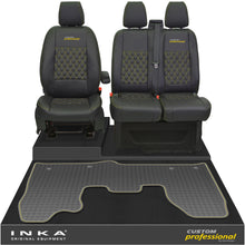 Load image into Gallery viewer, Ford Transit Custom MK1 Front 1+2 Bentley Diamond Quilt Leatherette Tailored Seat Covers & Tailored Rubber Mat Black MY-12-23 (Choice of 7 Colours) - Custom Professional Embroidery