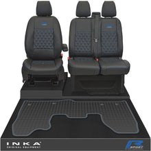 Load image into Gallery viewer, Ford Transit Custom MK1 Front 1+2 Bentley Diamond Quilt Leatherette Tailored Seat Covers & Tailored Rubber Mat Black MY-12-23 (Choice of 7 Colours) - R-SPORT Embroidery