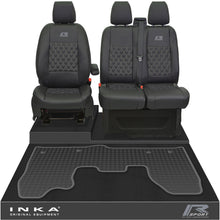 Load image into Gallery viewer, Ford Transit Custom MK1 Front 1+2 Bentley Diamond Quilt Leatherette Tailored Seat Covers & Tailored Rubber Mat Black MY-12-23 (Choice of 7 Colours) - R-SPORT Embroidery