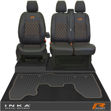 Load image into Gallery viewer, Ford Transit Custom MK1 Front 1+2 Bentley Diamond Quilt Leatherette Tailored Seat Covers & Tailored Rubber Mat Black MY-12-23 (Choice of 7 Colours) - R-SPORT Embroidery