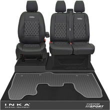 Load image into Gallery viewer, Ford Transit Custom MK1 Front 1+2 Bentley Diamond Quilt Leatherette Tailored Seat Covers & Tailored Rubber Mat Black MY-12-23 (Choice of 7 Colours) - Custom Sport Embroidery