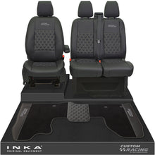 Load image into Gallery viewer, Ford Transit Custom Front 1+2 Bentley Diamond Quilt Tailored Seat Covers & Matching Tailored Floor Mat Black MY2012-23