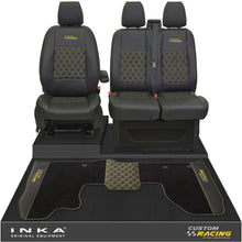 Load image into Gallery viewer, Ford Transit Custom Front 1+2 Bentley Diamond Quilt Tailored Seat Covers & Matching Tailored Floor Mat Black MY2012-23