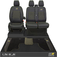Load image into Gallery viewer, Ford Transit Custom Front 1+2 Bentley Diamond Quilt Tailored Seat Covers & Matching Tailored Floor Mat Black MY2012-23