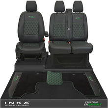 Load image into Gallery viewer, Ford Transit Custom Front 1+2 Bentley Diamond Quilt Tailored Seat Covers & Matching Tailored Floor Mat Black MY2012-23
