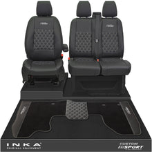 Load image into Gallery viewer, Ford Transit Custom Front 1+2 Bentley Diamond Quilt Tailored Seat Covers & Matching Tailored Floor Mat Black MY2012-23