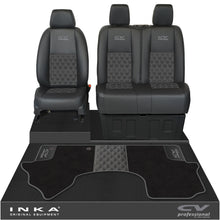Load image into Gallery viewer, Mercedes Benz Sprinter Front 1+2 Bentley Leatherette Tailored Seat Covers & Matching Tailored Floor Mat Black MY-2018> (7 Colours) - CV Professional Embroidery