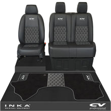 Load image into Gallery viewer, Mercedes Benz Sprinter Front 1+2 Bentley Leatherette Tailored Seat Covers & Matching Tailored Floor Mat Black MY-2018> (7 Colours) - CV Professional Embroidery