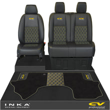 Load image into Gallery viewer, Mercedes Benz Sprinter Front 1+2 Bentley Leatherette Tailored Seat Covers & Matching Tailored Floor Mat Black MY-2018> (7 Colours) - CV Professional Embroidery