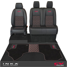 Load image into Gallery viewer, Mercedes Benz Sprinter Front 1+2 Bentley Leatherette Tailored Seat Covers & Matching Tailored Floor Mat Black MY-2018> (7 Colours) - CV Racing Embroidery