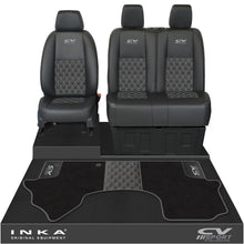 Load image into Gallery viewer, Mercedes Benz Sprinter Front 1+2 Bentley Leatherette Tailored Seat Covers & Matching Tailored Floor Mat Black MY-2018> (7 Colours)