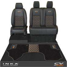Load image into Gallery viewer, Mercedes Benz Sprinter Front 1+2 Bentley Leatherette Tailored Seat Covers & Matching Tailored Floor Mat Black MY-2018> (7 Colours)