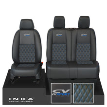 Load image into Gallery viewer, Mercedes Benz Sprinter INKA Front Set Tailored Leatherette Seat Covers Black Bentley Diamond Quilt (7 Colours) with embroidery MY18 to Present Fits All Derivatives - CV Sport Embroidery