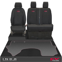 Load image into Gallery viewer, New Mercedes Benz Sprinter INKA Front 1+2 Tailored Waterproof Seat Covers & Tailored Rubber Mat Black MY18 To Present - CV Racing Embroidery