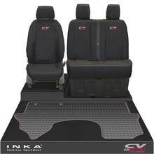 Load image into Gallery viewer, New Mercedes Benz Sprinter INKA Front 1+2 Tailored Waterproof Seat Covers & Tailored Rubber Mat Black MY18 To Present - CV Sport Embroidery