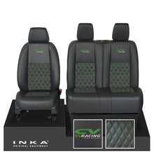 Load image into Gallery viewer, Mercedes Benz Sprinter INKA Front Set Tailored Leatherette Seat Covers Black Bentley Diamond Quilt (7 Colours) with embroidery MY18 to Present Fits All Derivatives
