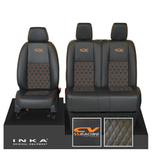 Load image into Gallery viewer, Mercedes Benz Sprinter INKA Front Set Tailored Leatherette Seat Covers Black Bentley Diamond Quilt (7 Colours) with embroidery MY18 to Present Fits All Derivatives