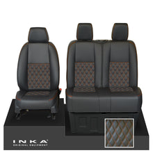 Load image into Gallery viewer, Mercedes Benz Sprinter INKA Front Set Tailored Leatherette Seat Covers Black Bentley Diamond Quilt (7 Colours) with embroidery MY18 to Present Fits All Derivatives
