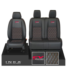 Load image into Gallery viewer, Mercedes Benz Sprinter INKA Front Set Tailored Leatherette Seat Covers Black Bentley Diamond Quilt (7 Colours) with embroidery MY18 to Present Fits All Derivatives