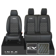Load image into Gallery viewer, Mercedes Benz Sprinter INKA Front Set Tailored Leatherette Seat Covers Black Bentley Diamond Quilt (7 Colours) with embroidery MY18 to Present Fits All Derivatives