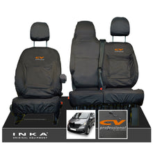 Load image into Gallery viewer, INKA Renault Trafic Sport (Business Plus) Tailored Waterproof Seat Covers Front Set 1+2 - Black MY14 Onwards - CV Professional Embroidery