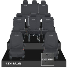 Load image into Gallery viewer, VW Transporter Shuttle T6.1, T6 8 Seater Tailored Waterproof Seat Covers Black MY 15-23