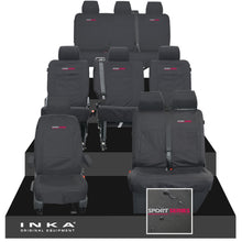 Load image into Gallery viewer, VW Transporter Shuttle T6.1, T6 Full Set Tailored Waterproof Seat Covers Black MY 15-23