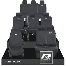 Load image into Gallery viewer, VW Transporter Shuttle T6.1, T6 Full Set Tailored Waterproof Seat Covers Black MY 15-23 - R-Series Embroidery